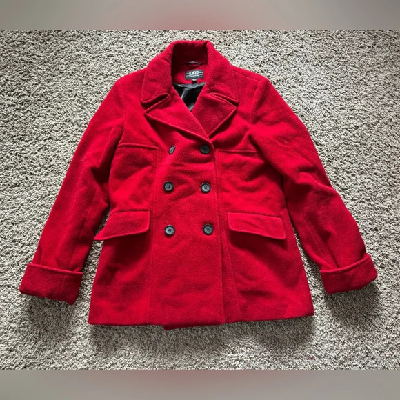 Vintage B. Moss Red Pea Coat Wool Women Size Medium - Picture 1 of 5